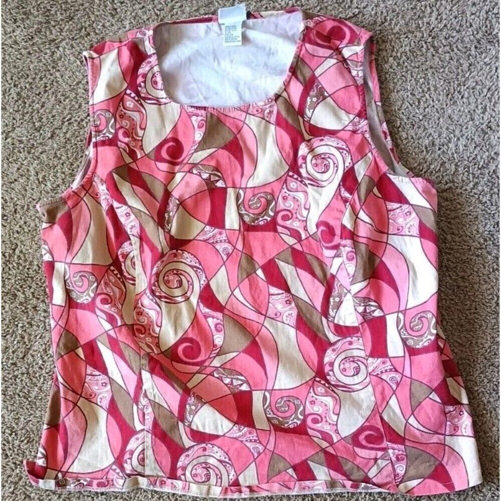 Carolina Colours  Crop Tank Top Shirt Size 22W Pink Red Mixed Print Vintage